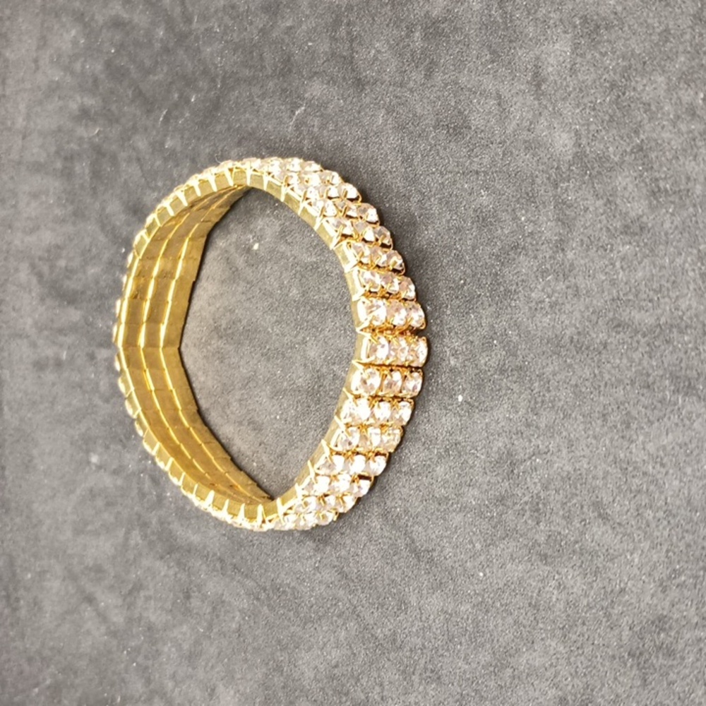 Gold Tone white rhinestone kids stretch bracelet